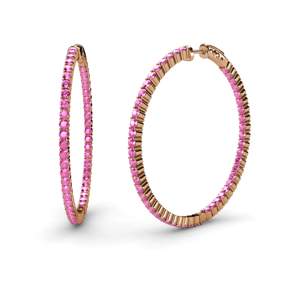Carisa 2.50 ctw (1.80 mm) Inside Outside Round Pink Sapphire Eternity Hoop Earrings 